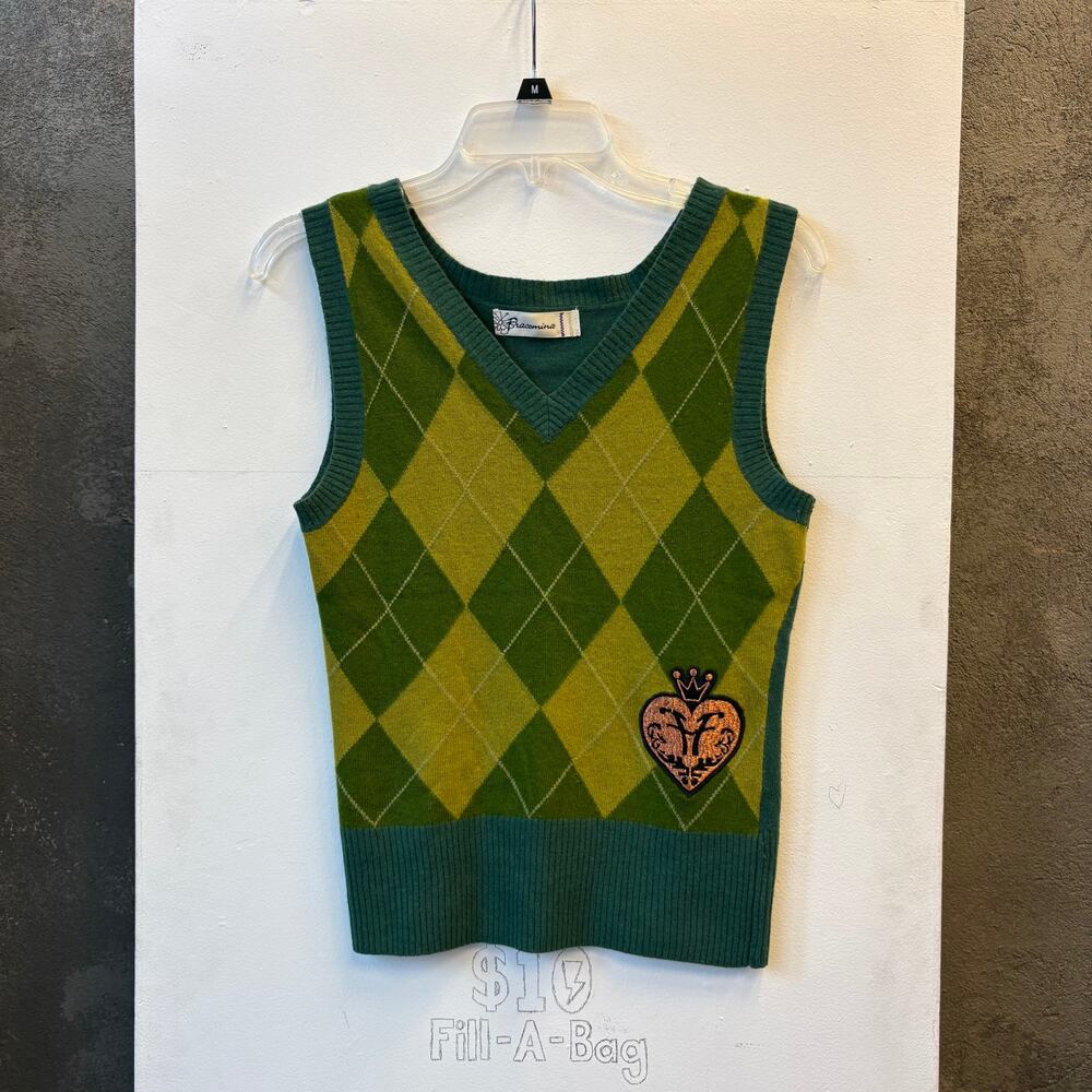 Fracomina Vintage Green Argyle Knit Vest